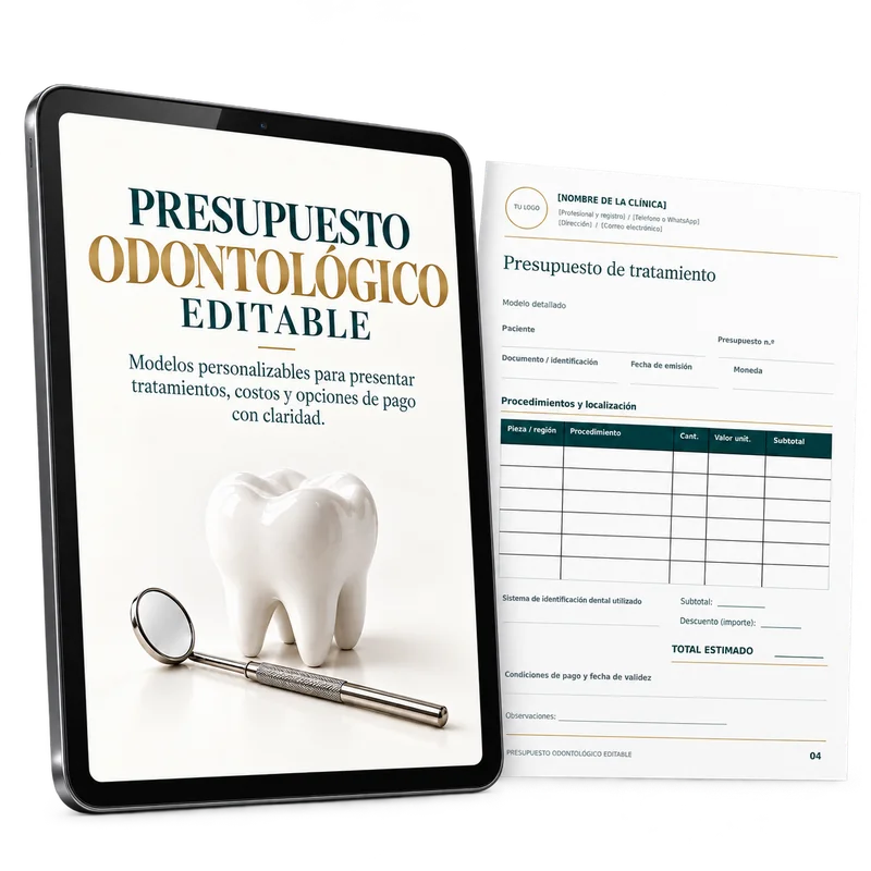 Presupuesto odontológico editable en tablet y hoja impresa