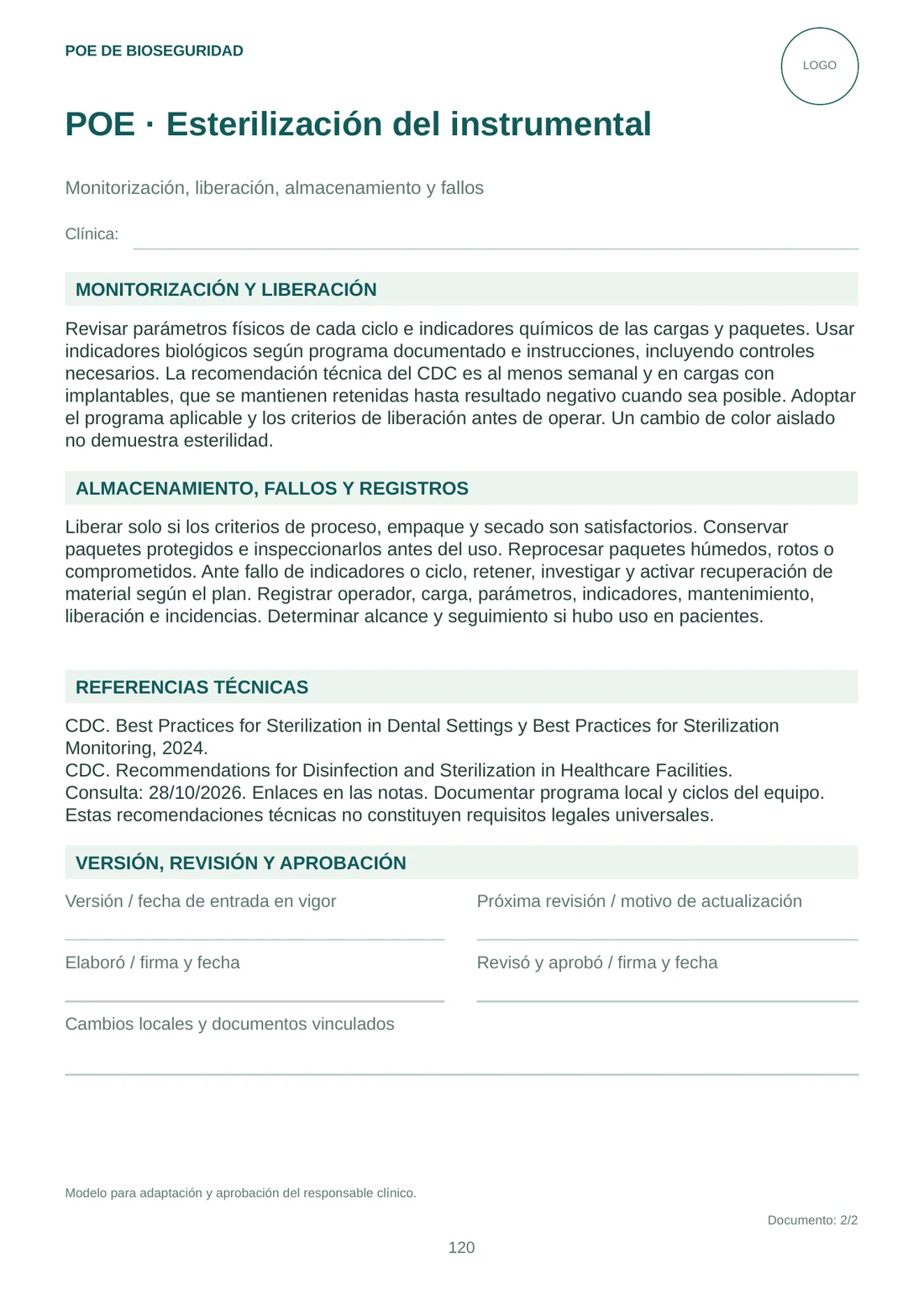 Página de ejemplo: POE · Esterilización del instrumental