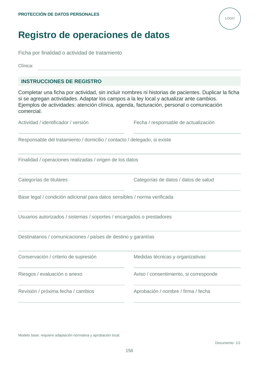 Página de ejemplo: Registro de operaciones de datos